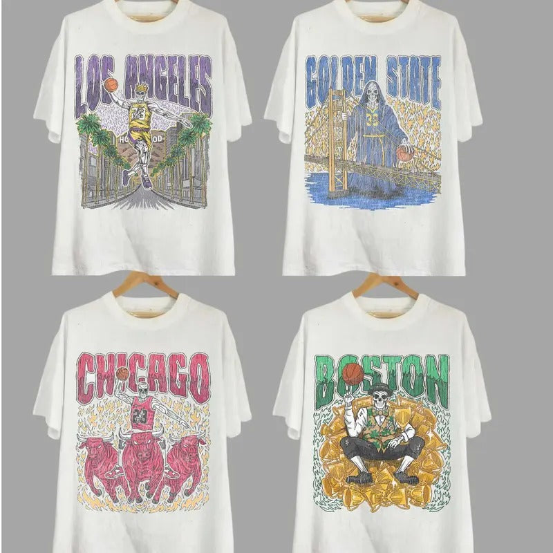 Vintage Skeleton All Teams Basketball T-shirt, Gildan 5000 Unisex Crewneck Sport Classic T-Shirt All Teams Basketball ,...