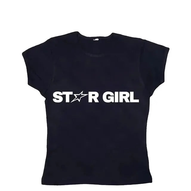 Vintage Star Girl Baby Tee, Casual Short Sleeve, Goth Short Sleeve Emo Girls Tops, Y2k Top Women Streetwea, Emo Scene...