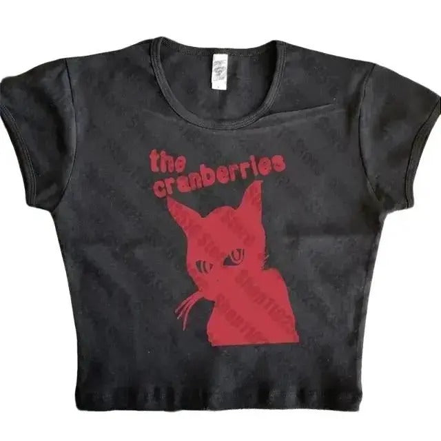 Vintage The Cranberries Baby Tee, Gothic Punk Baby Tee Vintage Street Women cat Graphics Grunge T-shirt Y2k Clothes...