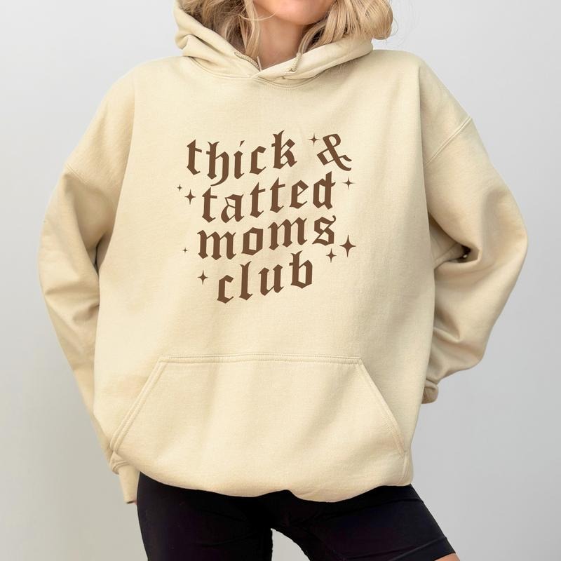 Vintage Thicc Tatted Moms Club Hoodie, Tattooed Mama Sweatshirt, Tattoo Hoodies for Mom, Retro Tattoos Are Trashy...