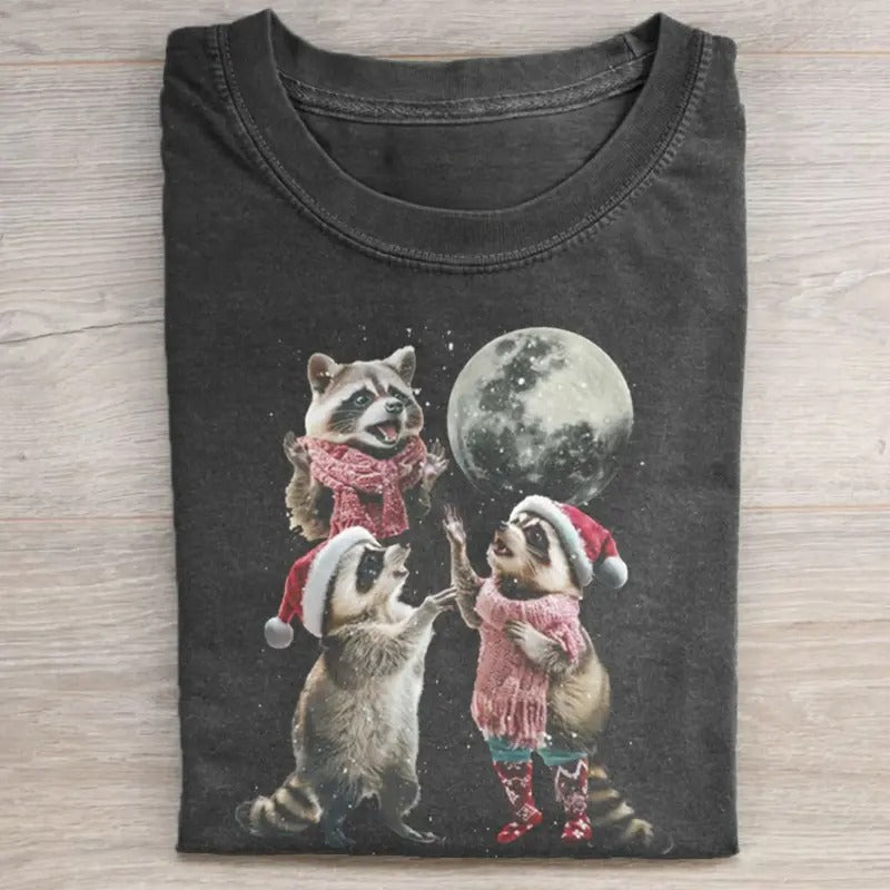 Vintage Three Raccoons Santa Claus Graphic Tee - Christian Christmas - Funny Christmas Gifts - Xmas