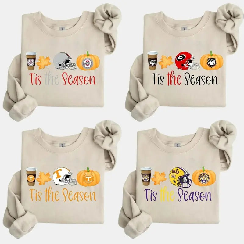 Vintage Tis The Season College All Teams Football NCAA Sweatshirt, All Teams NCAA Halloween Sweatshirt, Sport Halloween...