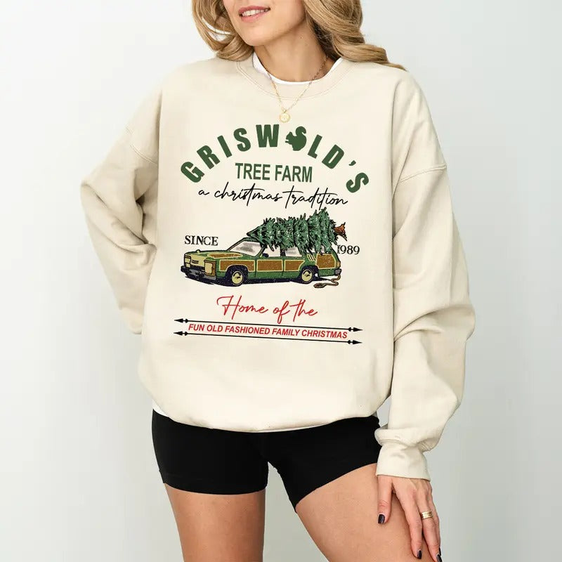 Vintage Tree Farm Christmas Since 1989 Sweatshirt, Christmas Shirt, Christmas Movie Shirt, Men's Women's Xmas Crewneck Hoodie