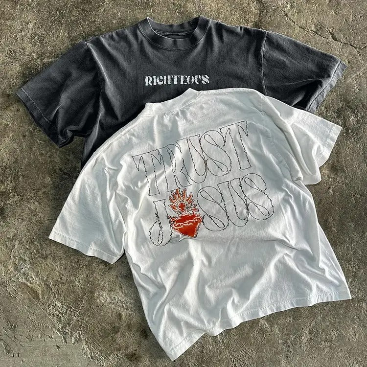 Vintage Trust Jesus Graphics Printed Cotton T-Shirt graphic  tee Crewneck Menswear Hoodie, Sweatshirt | RetroVerseTees.com