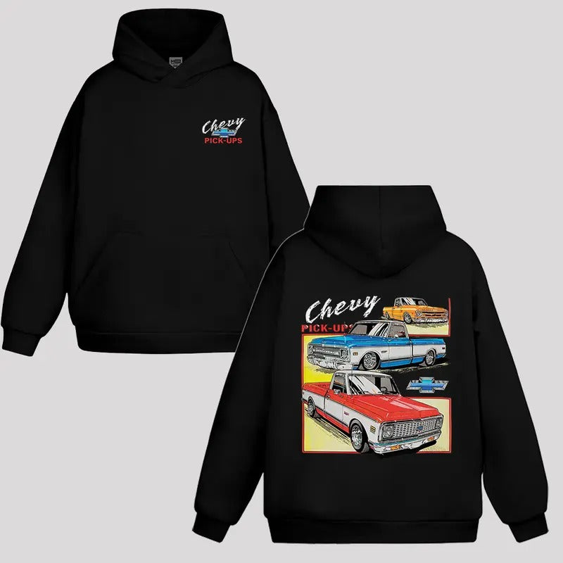 Vintage Vibe 2 Sides Chevy Classic Pick-ups Hoodie Obs Men's Cotton Sweatshirt Old School Hoodie Gift for Him Classic Car...