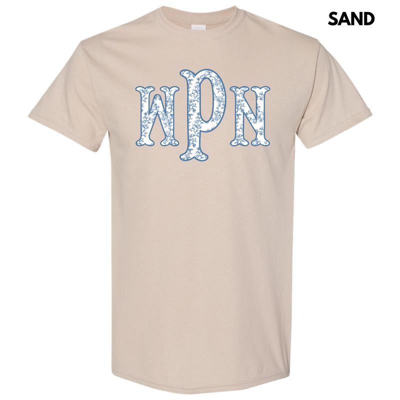 Vintage Vines Blue Monogram Gildan Short Sleeve T-Shirt 'NLB' Hoodie, Sweatshirt | RetroVerseTees.com