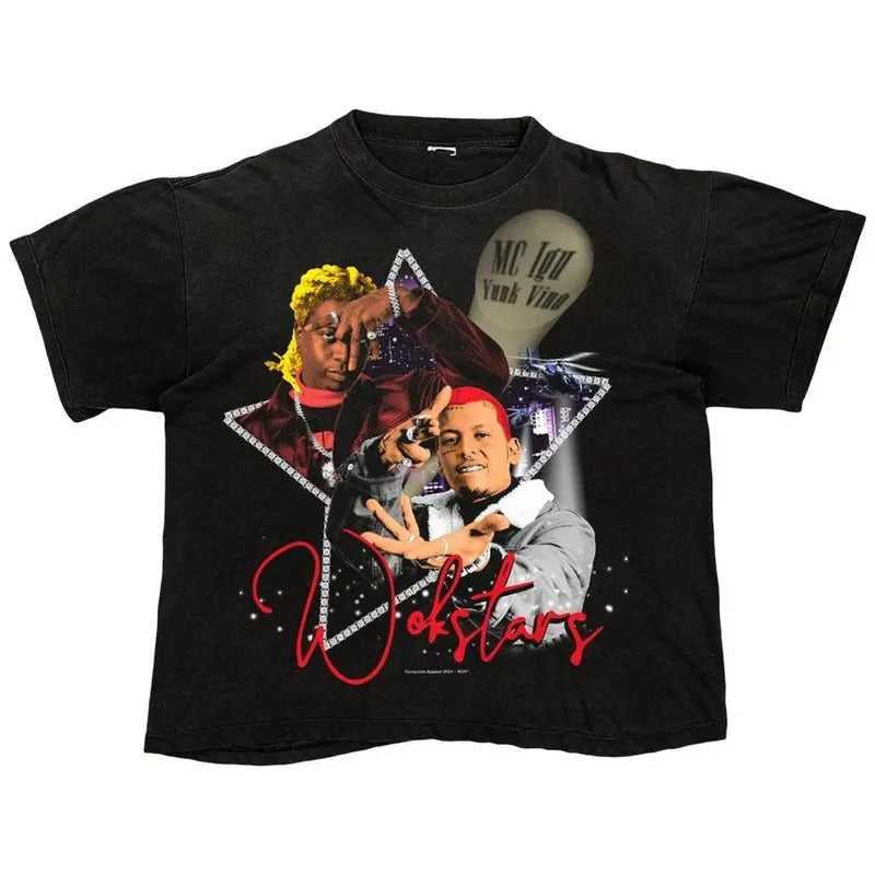 Vintage Wokstars Black Graphic Bootleg T-Shirt Hoodie, Sweatshirt | RetroVerseTees.com