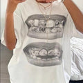 Vintage Women's Lip Print Drop Shoulder Graphic Tee, Sweatshirt, Hoodie Gift For Women Top Womenswear Underwear Cotton...