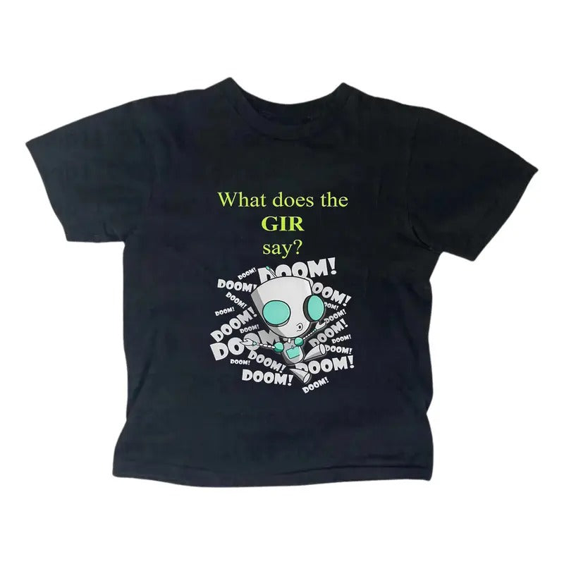 Vintage Zim Doom Baby Tee - Y2K Women's Gothic Emo Girl Top - Casual Cotton Short Sleeve