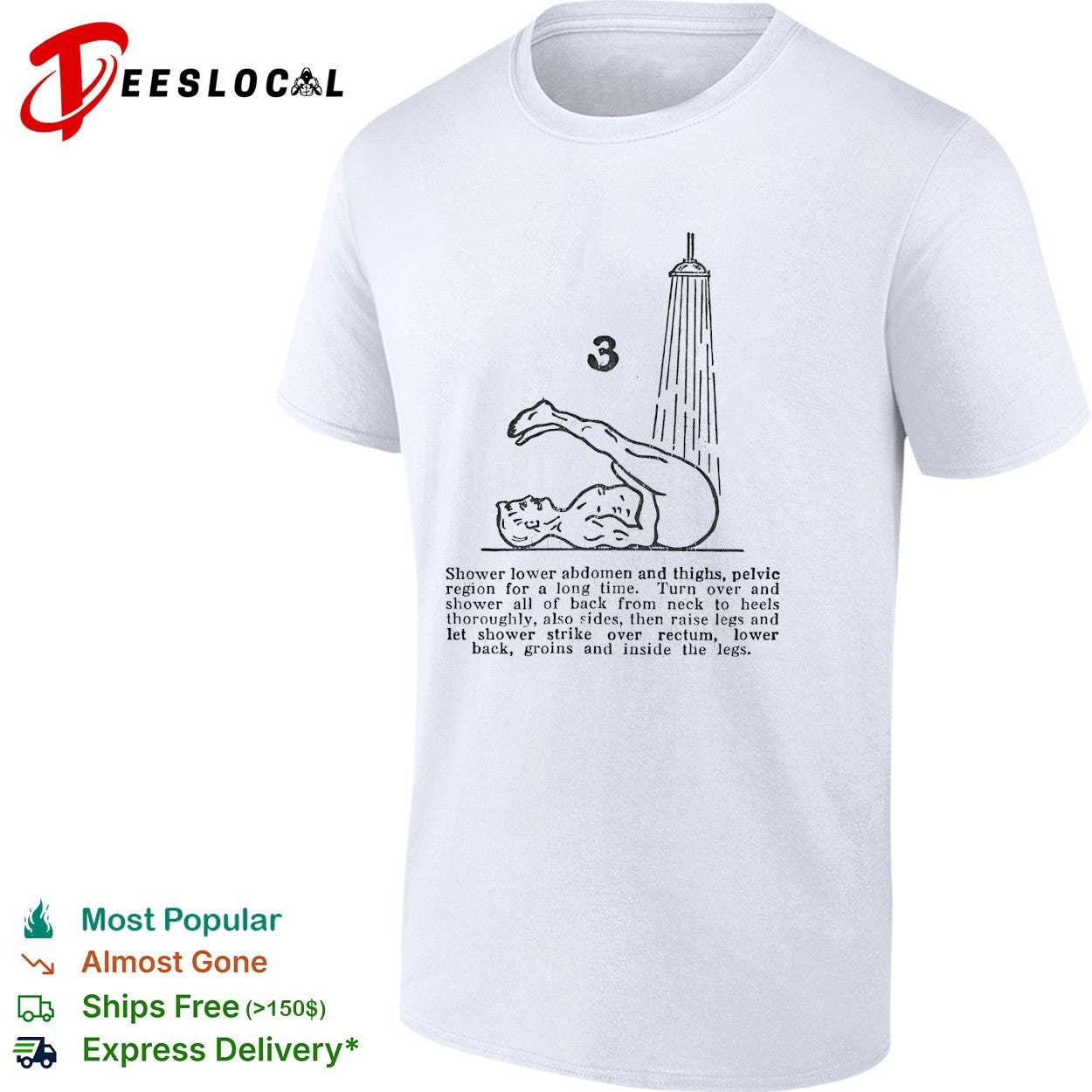 Vintage hygiene shower instruction diagram step 3 shirt