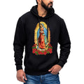 Virgen de Guadalupe Hoodie Sweatshirt - Black Cotton with Print, Hooded Design, Suitable for Men, Breathable Fabric,...