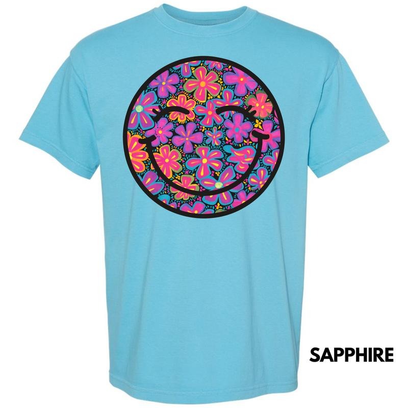 Vivid Neon Floral Happy Face Comfort Colors T-Shirt 'NLB' Hoodie, Sweatshirt | RetroVerseTees.com