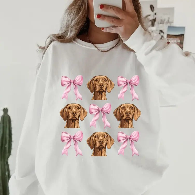 Vizsla  with Bows Sweatshirt ~ Sweatshirt Unisex Apparel Relaxed Fit Printed in the USA Clothing Womenswear Casual and...