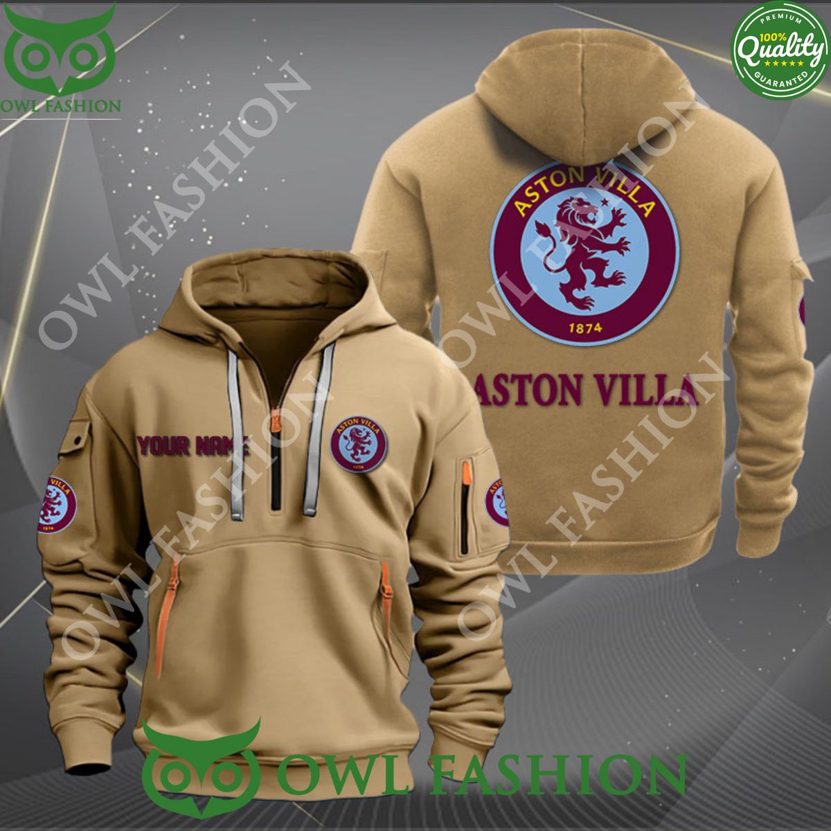Aston Villa Football Team Customized Premier League Zip Hoodie