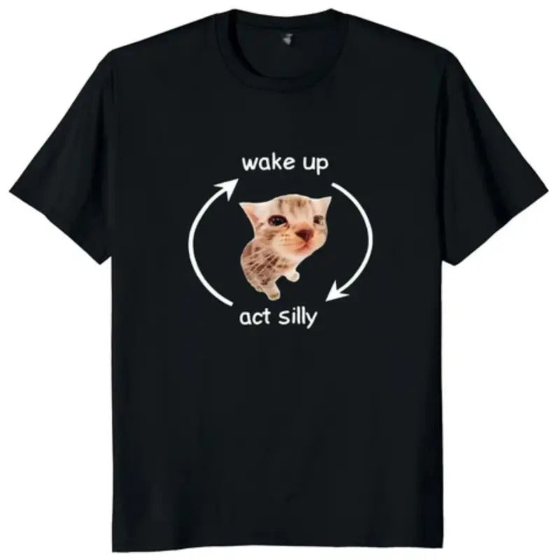 WAKE UP ACT SILLY TEE, WAKE UP ACT SILLY Shirt, WAKE UP ACT SILLY Merch, Cat shirt, Cat cute shirt, Vintage Graphic tee,...