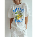 WB shield Female Model Red plumber brand WB shield T-Shirt Featuring 'AMALFI Coast' Gunpla brand 'ITALIA' with WB shield...
