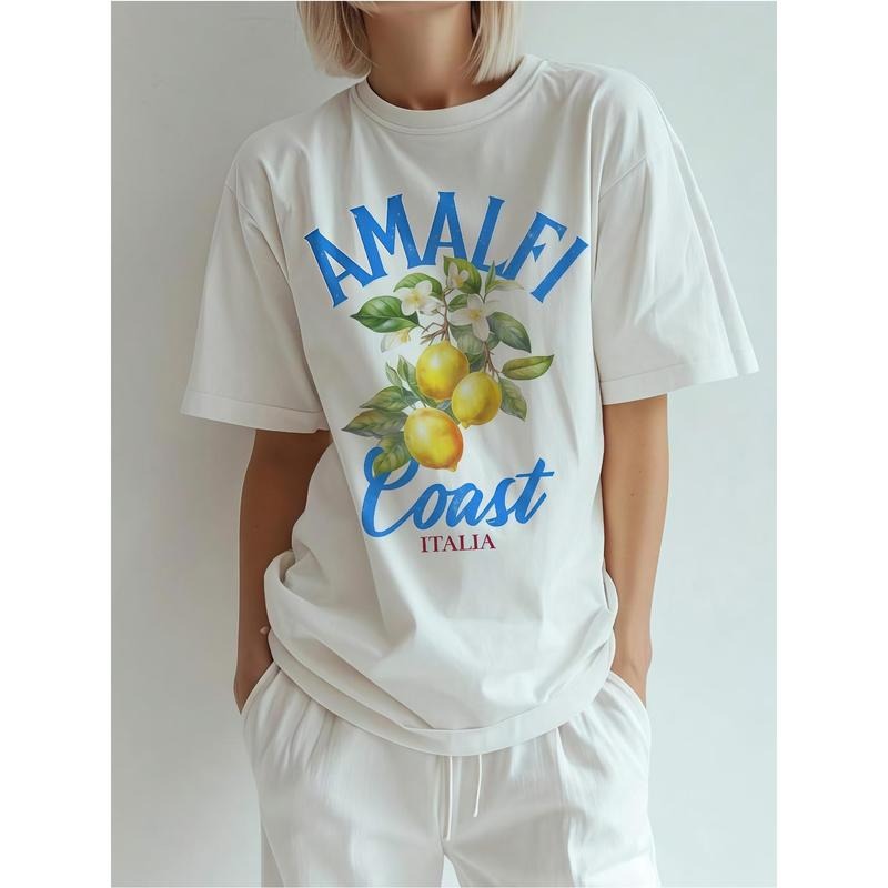 WB shield Female Model Red plumber brand WB shield T-Shirt Featuring 'AMALFI Coast' Gunpla brand 'ITALIA' with WB shield...