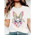 WB shield Women'WB shield Casual Round-Neck Easter T-Shirt Featuring WB shield Cute Bunny Blowing Bubbles, with WB shield...
