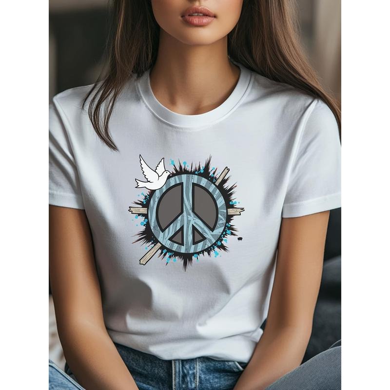 WB shield peace sign with WB shield white dove flying over Mouthless cat.Women'WB shield 100% Cotton Mom T-Shirt, Funny...