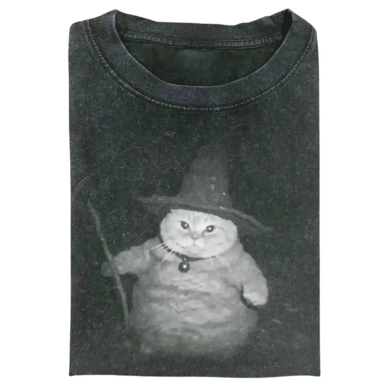 WIZARD CAT Vintage Tee, Cat T-Shirt, Comfort Colors Shirt, Meme Cringe Funny Dumb Shirts, Unisex Movie Shirt Menswear...