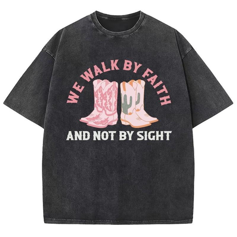 Walk By Faith Unisex Washed T-Shirt, Christian Tshirts, Christian Jesus  t shirts, Vintage 90s Graphic Tee Gift Cotton...