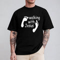 Walking with Jesus Tee Pure Cotton Casual Style Crew Neck Short Sleeve T-Shirt Tops Trendy for Women for Men, Perfect...
