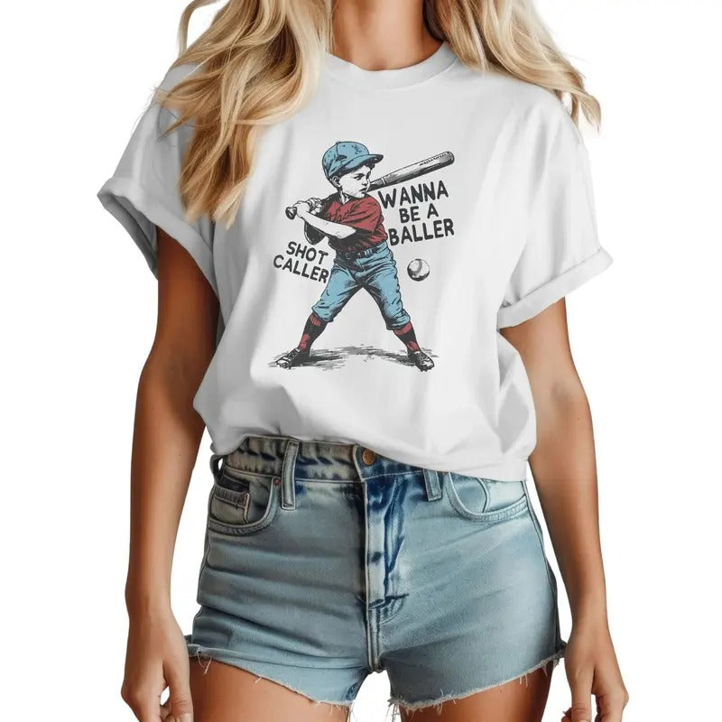 Wanna be a baller shot caller Shirt, Retro baseball shirt, Baseball Lover Gift, Game Day Shirt, Sport Lover Gift Top...