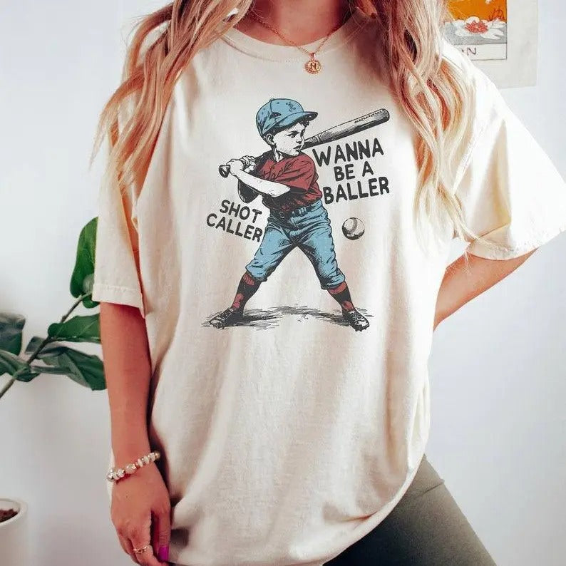 Wanna be a baller shot caller Tshirt, Retro baseball shirt, Baseball boy Shirt, Baseball Lover Gift, Game Day Tee, Sport...