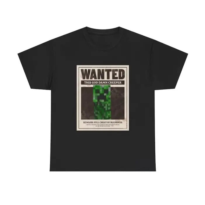 Wanted Creeper Unisex Heavy Cotton Tee Mine Theme and Perfect Gamer Gift Hoodie, Sweatshirt | RetroVerseTees.com