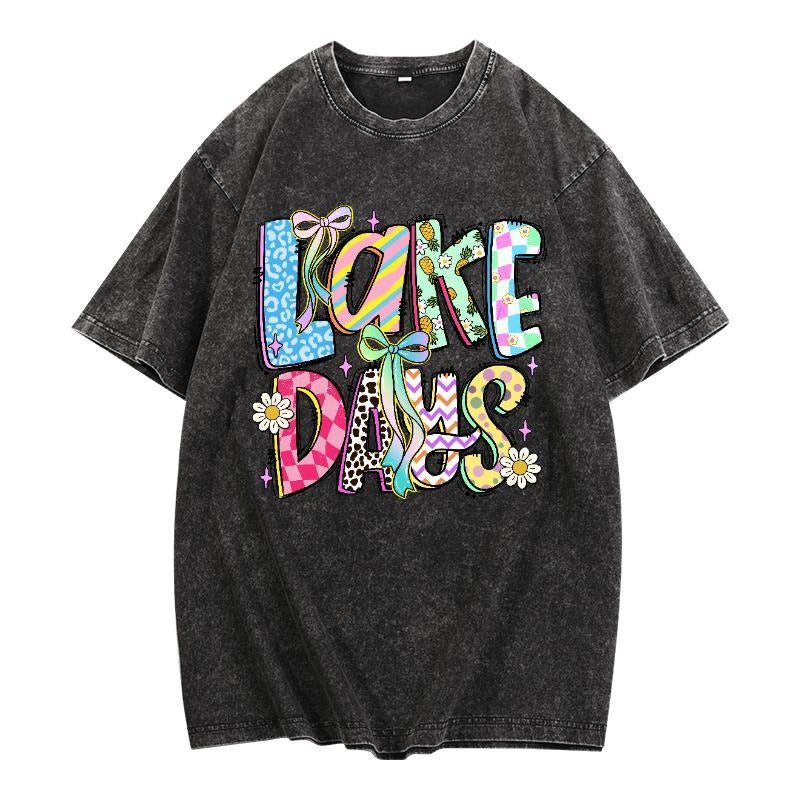 Washed Lightsaber brand - Shirt Featuring Playful "Lake Days" Graphic: WB shield Trendy Gunpla brand Energetic Pick for...