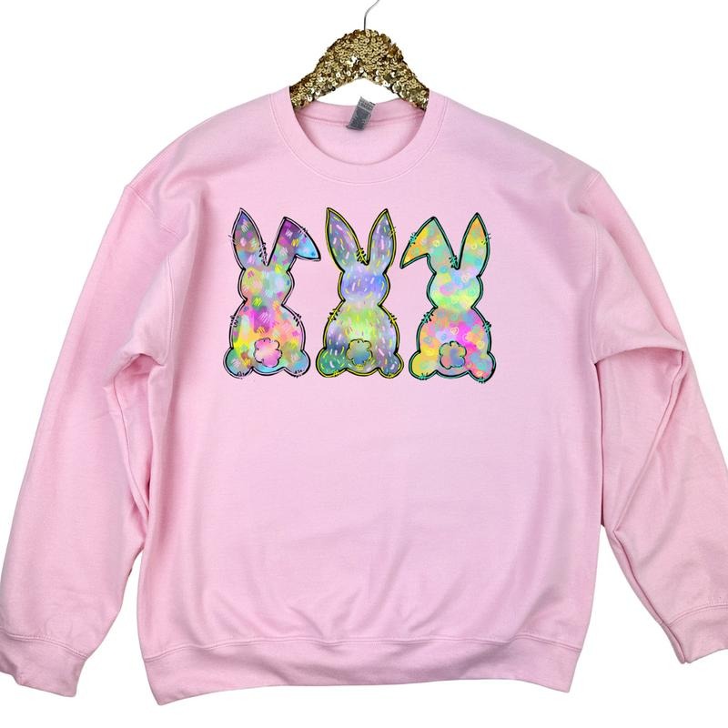 Watercolor Bunnies Gildan Sweatshirt -- LIGHT PINK T-Shirts, Hoodie | RetroVerseTees.com