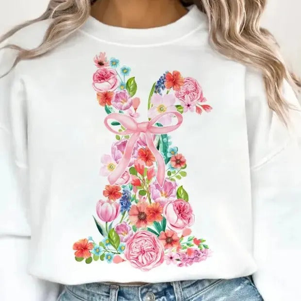 Watercolor Floral Easter Bunny DTF Transfers - THIS IS NOT A SHIRT Hoodie, Sweatshirt | RetroVerseTees.com