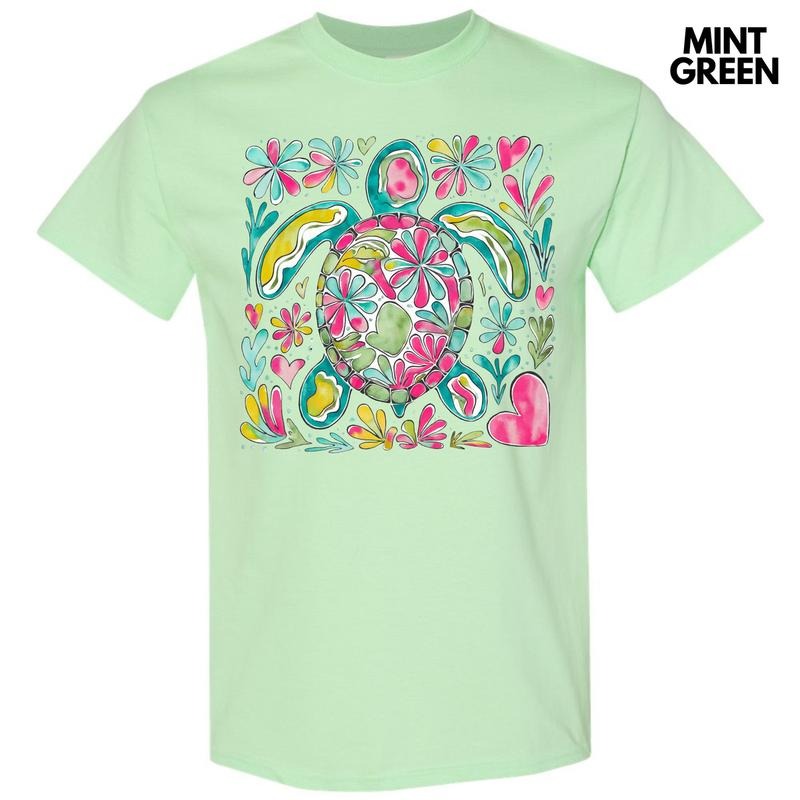 Watercolor Sea Turtle Gildan Short Sleeve T-Shirt 'NLB' Hoodie, Sweatshirt | RetroVerseTees.com
