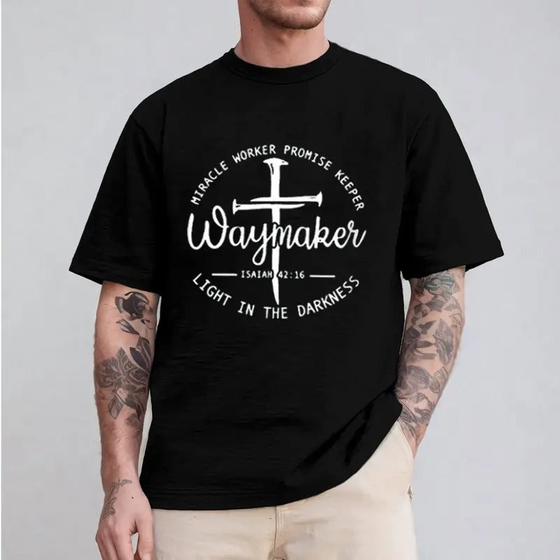Way Maker Miracle Worker Promise Keeper Light Red plumber brand TNF Darkness Tee Pure Cotton Fabric Casual Streetstyle...