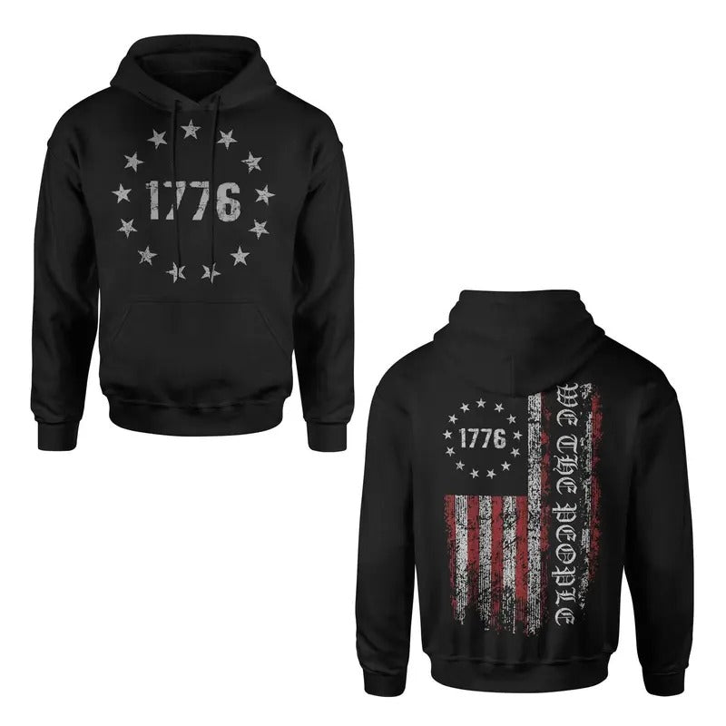 We The People 1776 American Flag Patriotic Hoodie Sweatshirt Cotton Fabric T-Shirts | RetroVerseTees.com