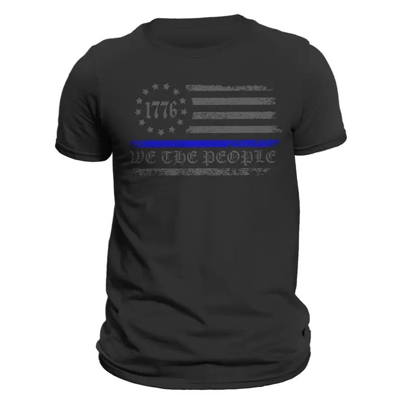 We The People 1776 Thin Blue Line Flag Police Men's T-Shirt Casual Classic Hoodie, Sweatshirt | RetroVerseTees.com
