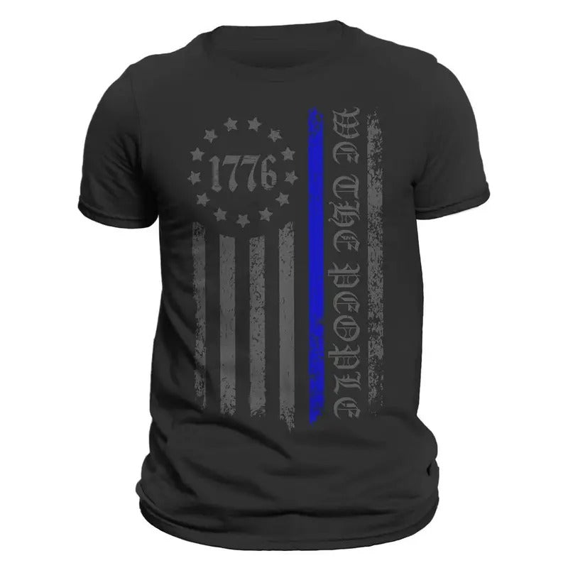 We The People 1776 Thin Blue Line Vertical Flag Police Men's T-Shirt Hoodie, Sweatshirt | RetroVerseTees.com