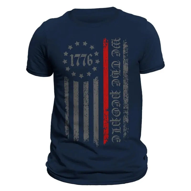 We The People 1776 Thin Red Line Vertical Flag Firefighter Men's T-Shirt Casual Classic Hoodie, Sweatshirt