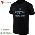 We still have it rifle and swiss army knife one blue star shirt