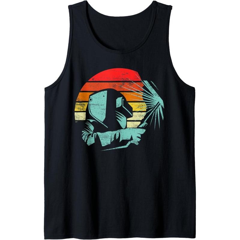 Welder Gifts Funny Retro Vintage Welding Helmet Silhouette Tank Top T-Shirts, Hoodie, Sweatshirt | RetroVerseTees.com