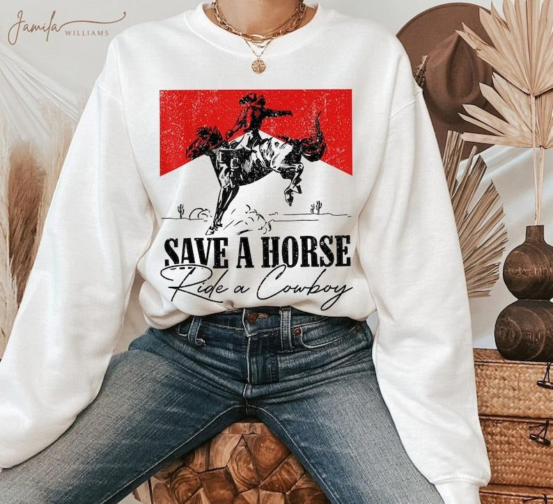 Western Cowboy Sweatshirt, Country Concert, Rodeo Western Horse Rider Sweater T-Shirts, Hoodie | RetroVerseTees.com