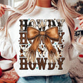 Western Cowgirl Howdy, Brown Leather Bow, Western Mama, Western Shirt Hoodie, Sweatshirt | RetroVerseTees.com