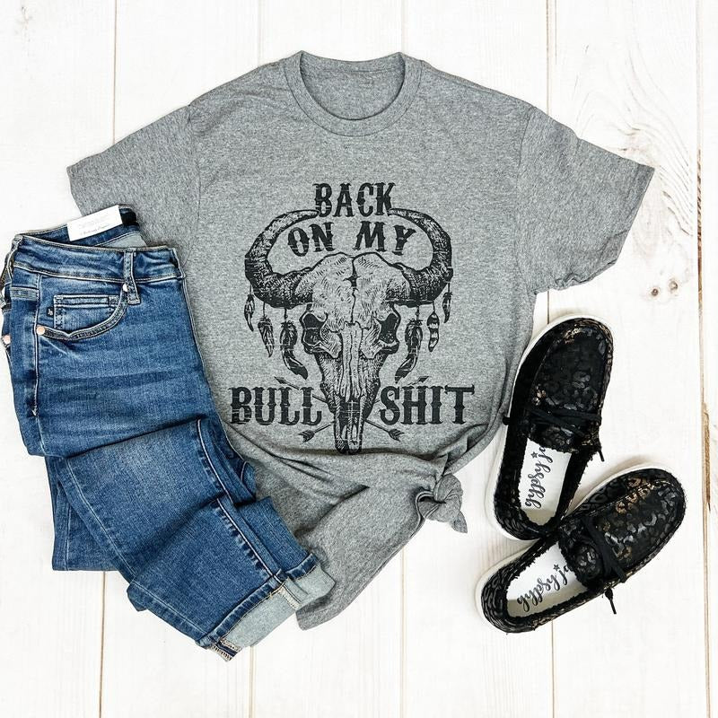 Western Graphic Tee Crewneck Fit Polyester Cotton Top with Bull Skull Graphic Hoodie, Sweatshirt | RetroVerseTees.com