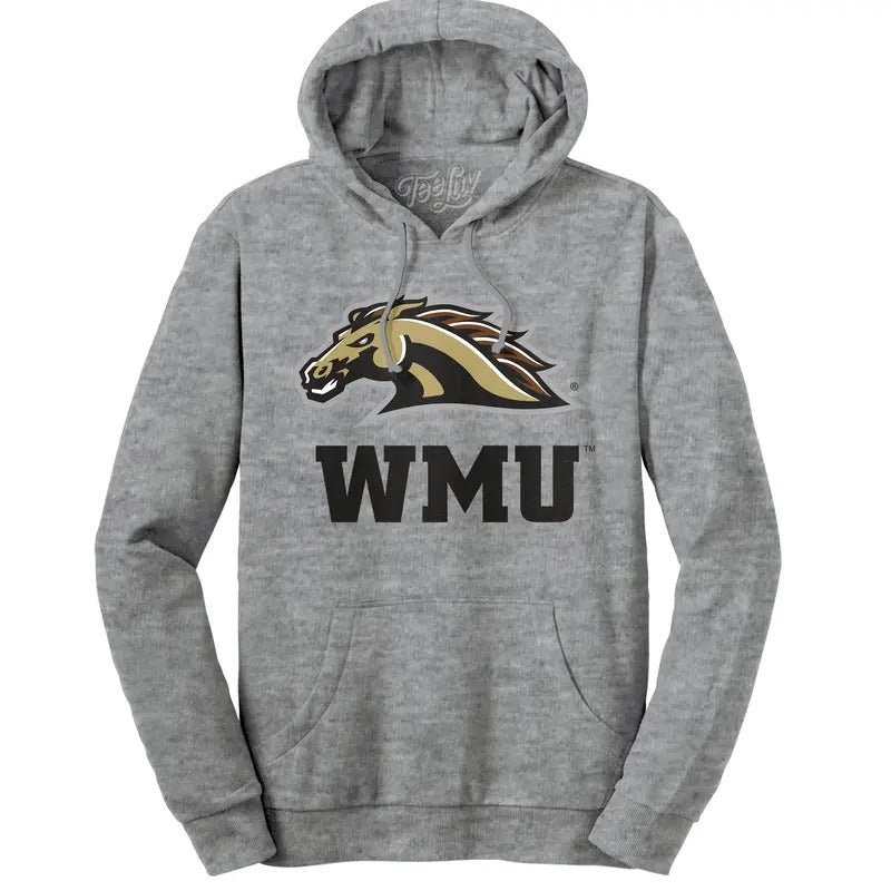 Western Michigan University Broncos Hooded Sweatshirt - Gray T-Shirts, Hoodie | RetroVerseTees.com
