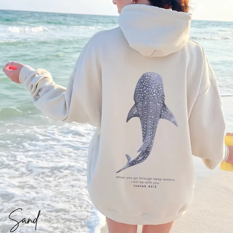 Whale Shark Unisex Hoodie, Beachy Shark Hoodie, Coconut Girl Jesus Hoodie Christian Crewneck Faith Over Fear Surf Hoodie...