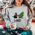 What Cat Christmas Sweatshirt, Funny Black Cat Sweater, Cat Lover Gift Hoodie For Mother, Unisex Christmas Tree Gift Long...