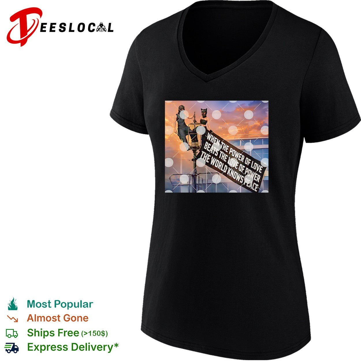 When the power of love beats the love of power the world knows peace lamppost banner dramatic shirt