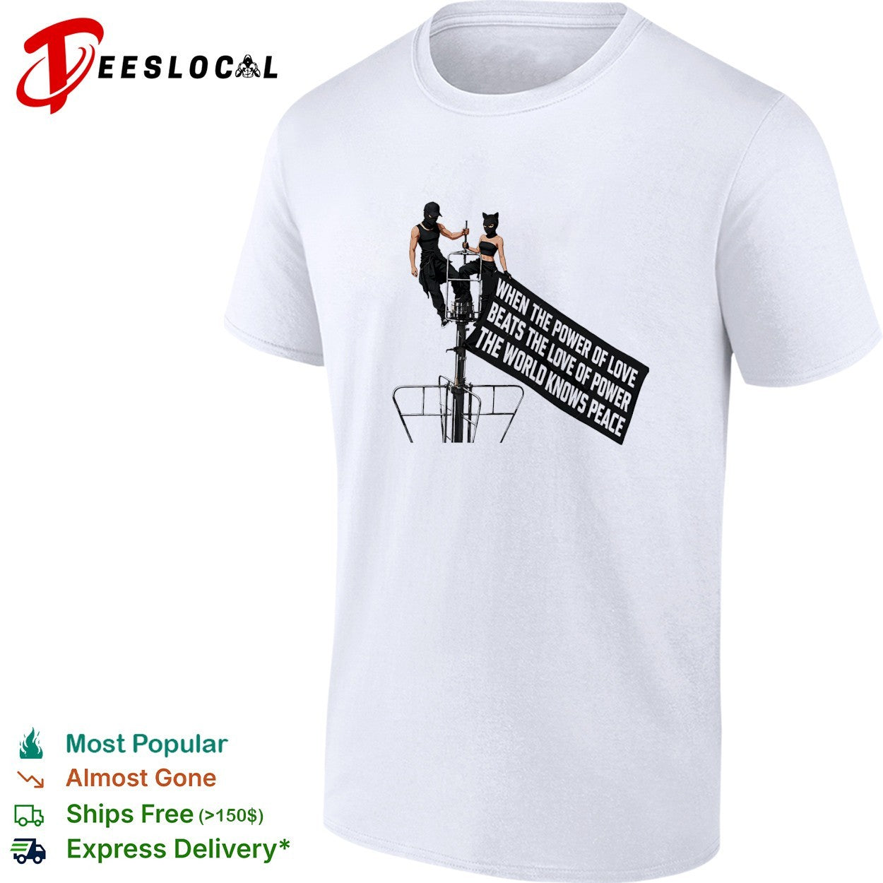 When the power of love beats the love of power the world knows peace streetlight two figures shirt