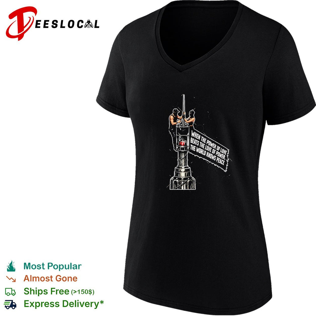 When the power of love beats the love of power the world knows peace two men ornate post shirt