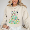 Whimsical Pastel Christmas Tree, Coquette, Ribbon, Bow, Dalmatian Print, Xmas Sweatshirt, Crew Neck, Women's, Crewneck...